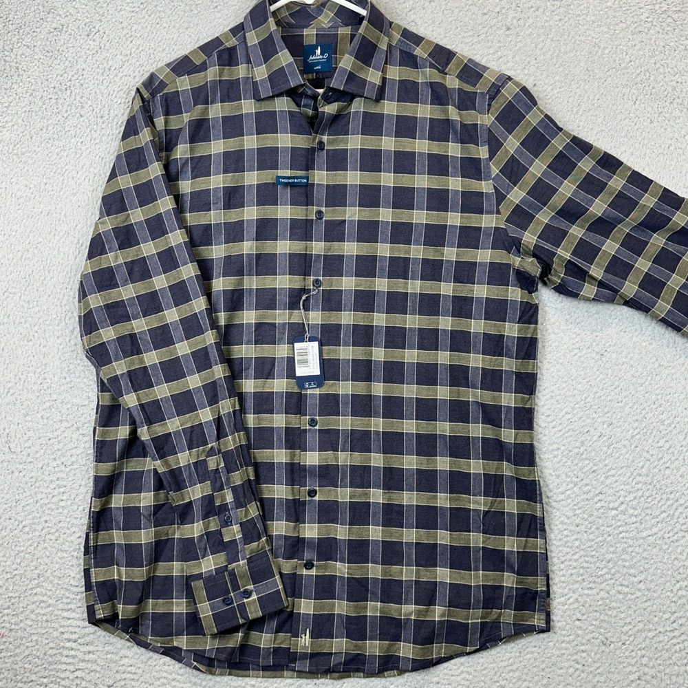 NEW Johnnie-O Shirt Mens Large Daylynn Valley Navy Olive Plaid Button Up Stretch